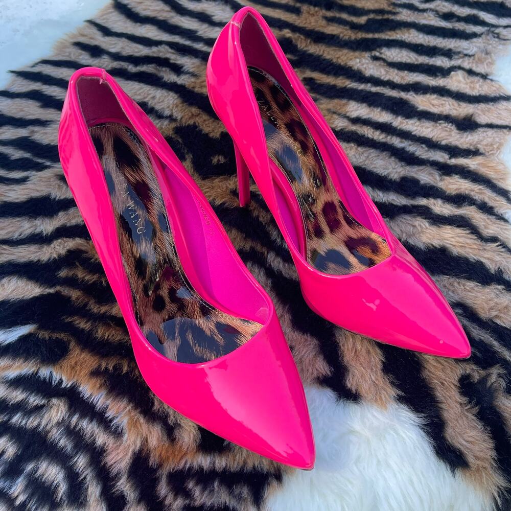 Azalea Wang Hot Pink Patent Stiletto Pumps Leopard Print Size 7.5